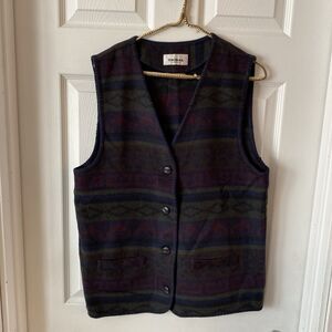Tribal Sportswear Wool Blend Vest Button Up Aztec Southwestern Size Small Fleece